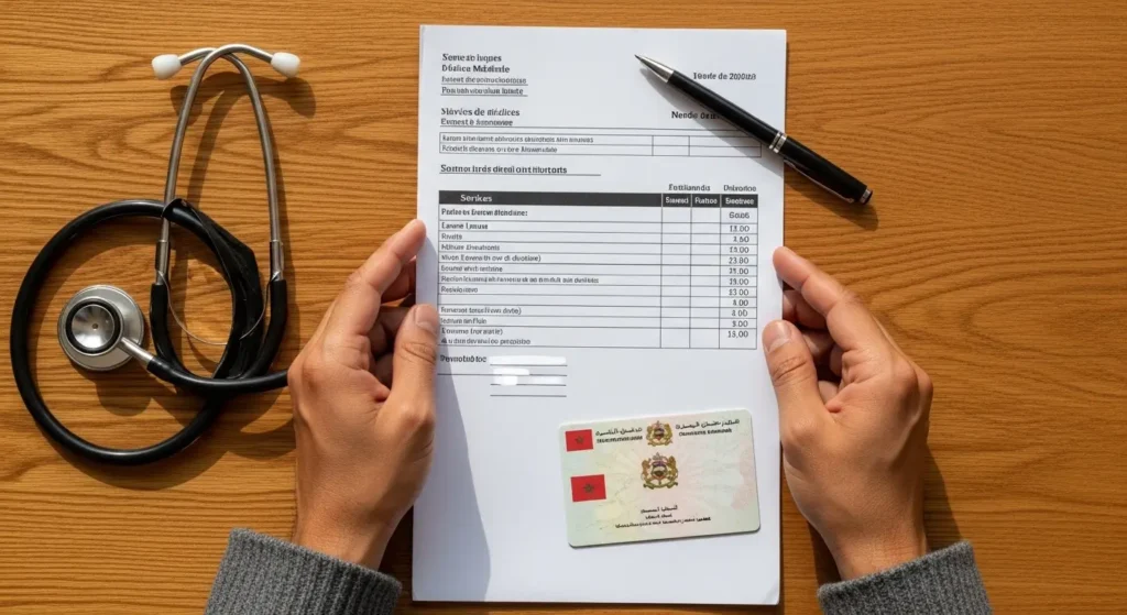 Facture médicale et carte AMO pour une opération ORL au Maroc