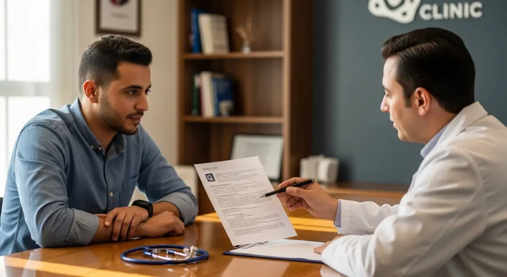 Patient marocain consultant un devis médical pour un traitement laser des amygdales