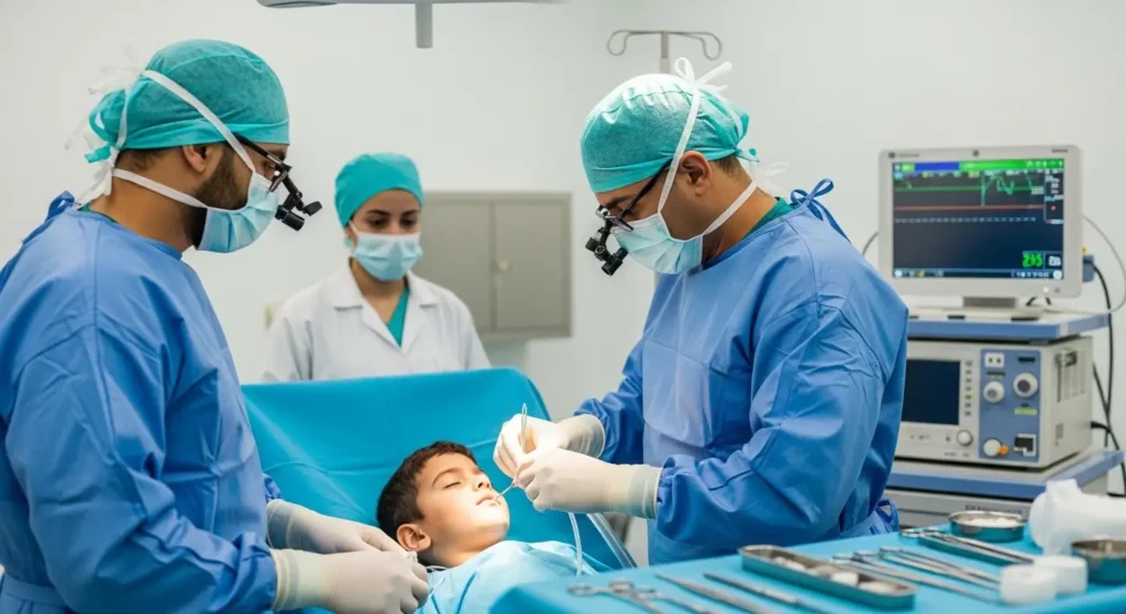 Chirurgie ORL pédiatrique à Casablanca — intervention sous anesthésie générale pour amygdalectomie ou pose d aérateurs transtympaniques